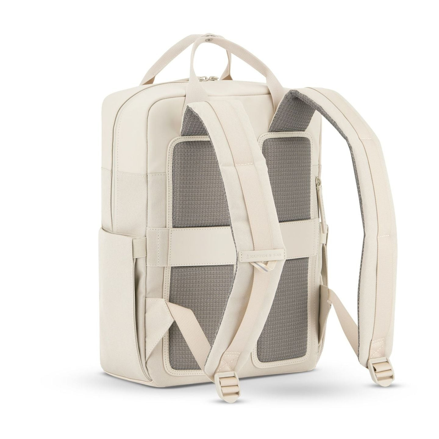 Vue arrière du sac à dos Bergen Pro Sandstone montrant le dos rembourré en maille grise et les brete