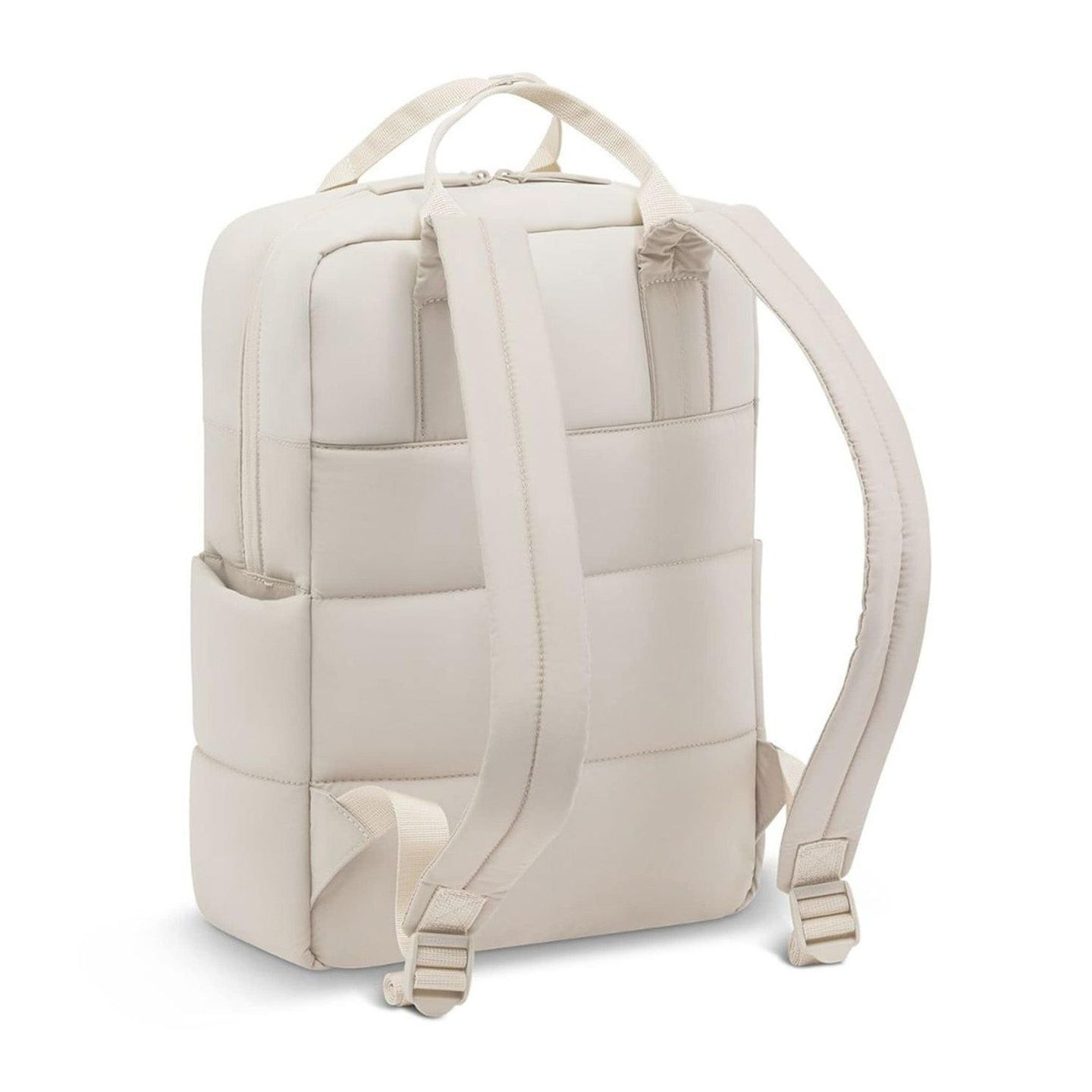 Vue arrière du sac à dos Bergen Cloud sable avec bretelles réglables rembourrées et panneau dorsal m