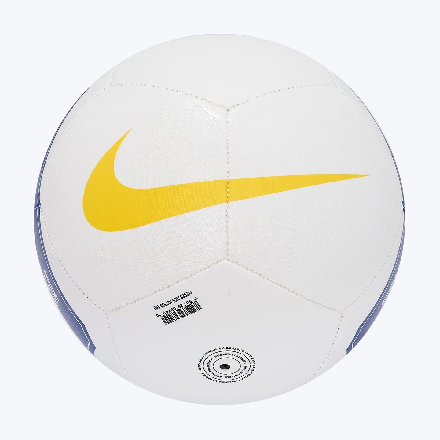 Ballon de football Nike CBF NK Pitch avec swoosh jaune, code-barres et étiquette taille 5