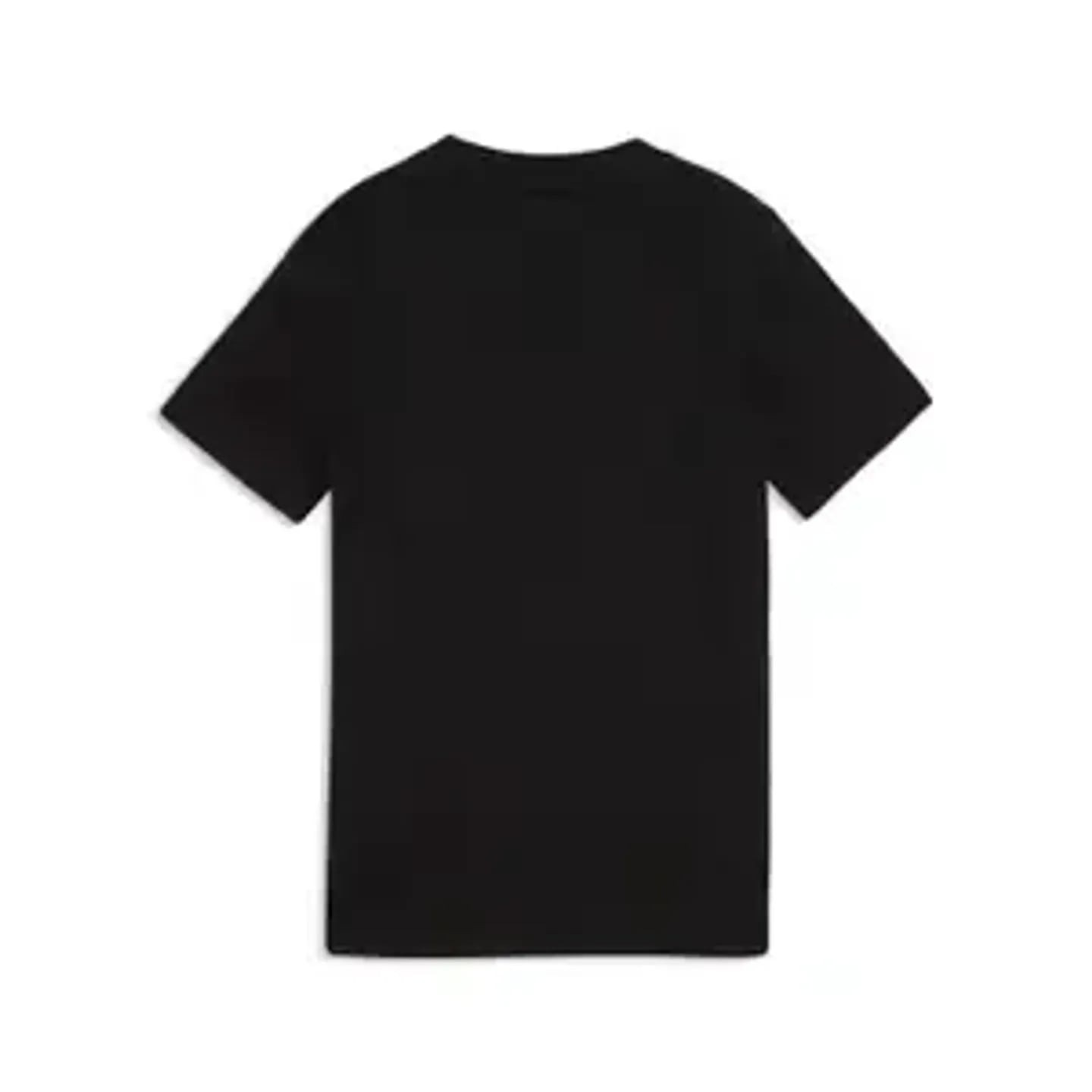 Vue de dos du t-shirt noir PUMA ESS Script Glitter Tee G, dos en coton uni et manches courtes.
