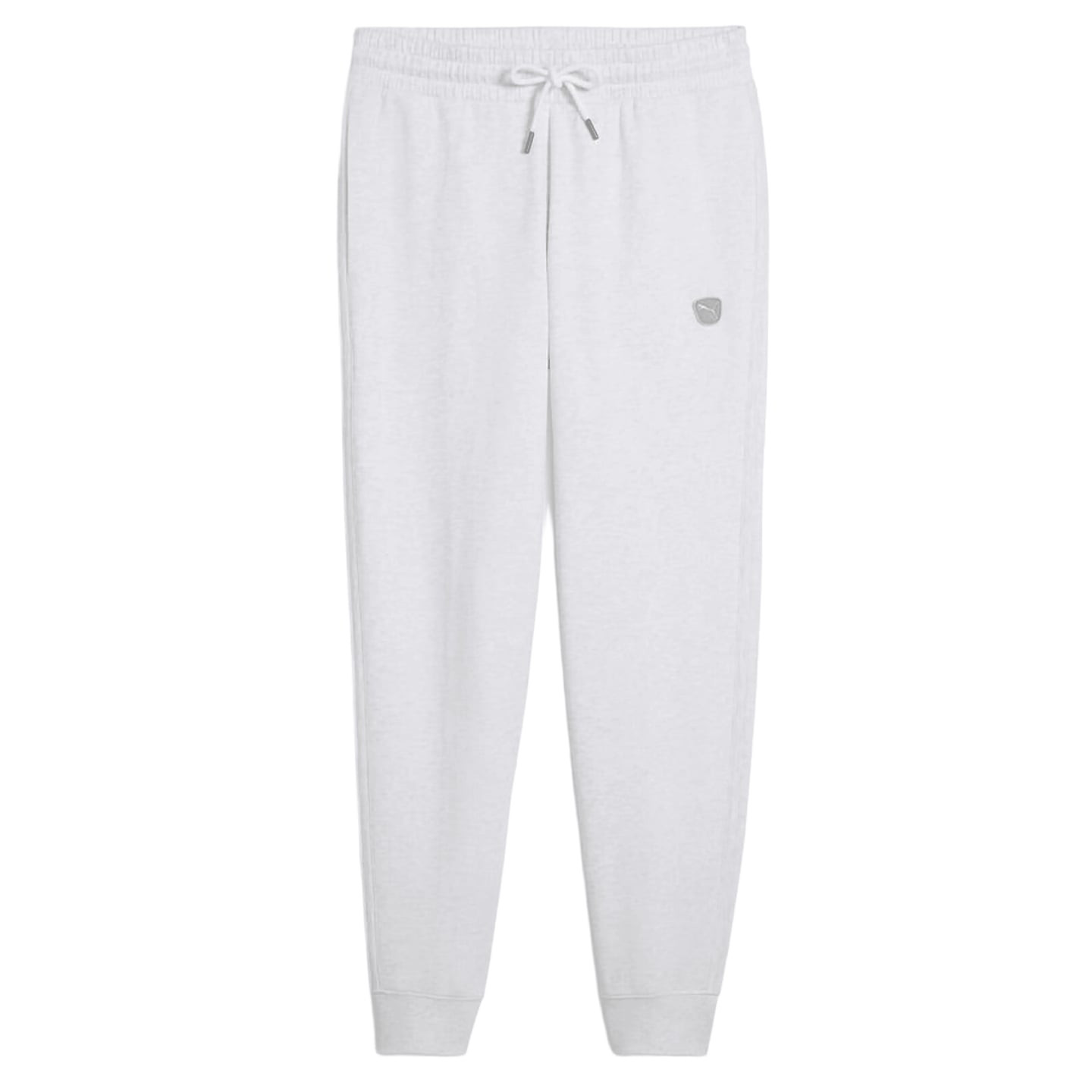 Pantalon de survêtement polaire femme Puma Essentials Elevated FL CL blanc, à plat, taille à cordon