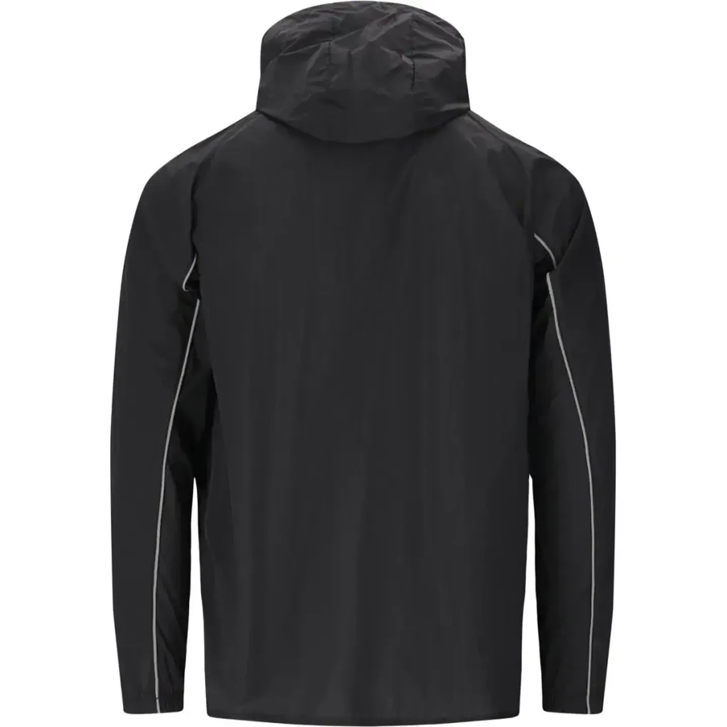 Vue arrière de la veste coupe-vent noire Sinlaku pour homme Endurance avec coutures réfléchissantes 