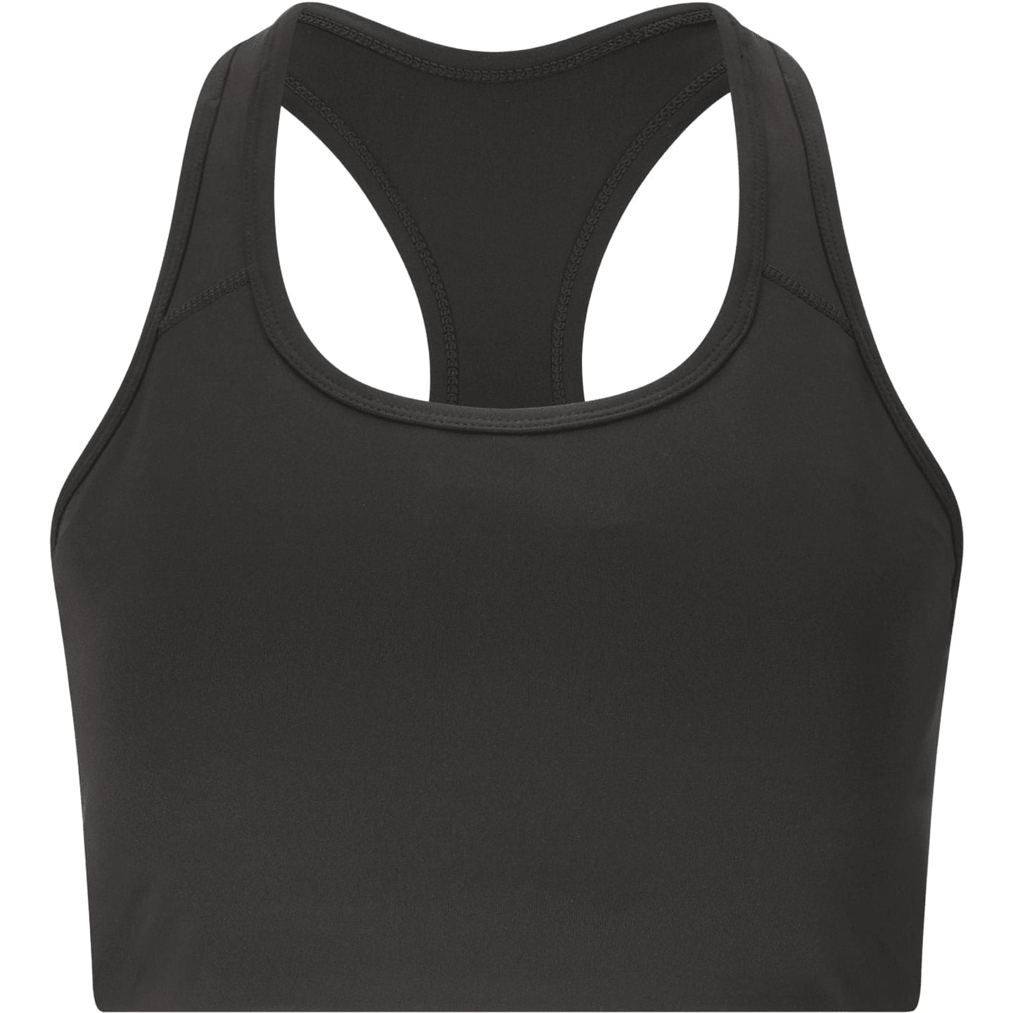 Vue de dos de la brassière de sport noire Athlecia Myolie V2 avec dos nageur et coutures plates