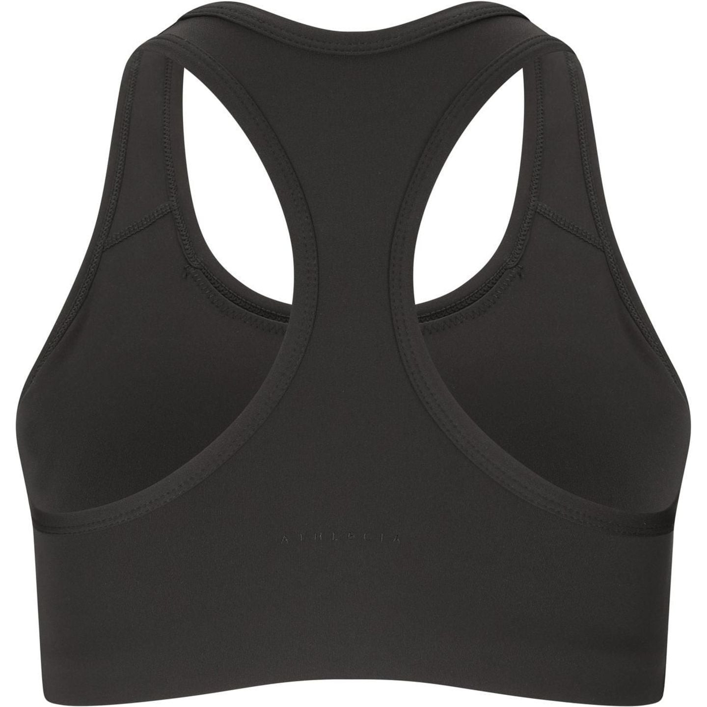 Panneau dorsal de la brassière de sport noire Athlecia Myolie V2 avec logo sur la large bande sous-p