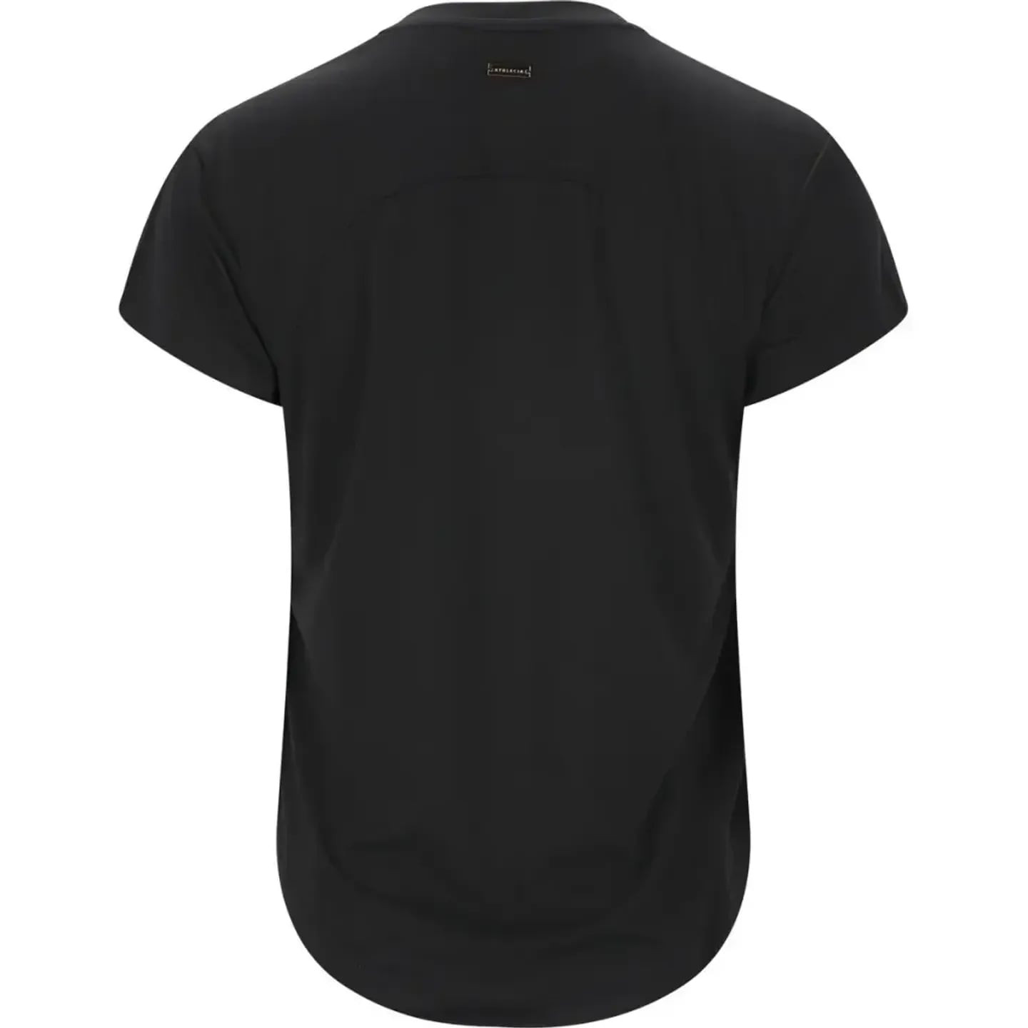 Vue de dos du t-shirt noir à manches courtes Athlecia Doja femme avec ourlet arrondi et logo au cou