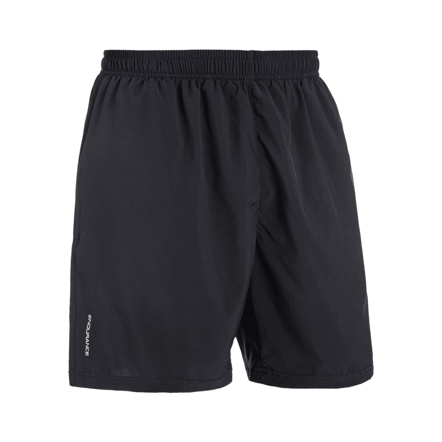 Vue de face du short de running 2-en-1 Vanclause noir pour homme Endurance avec ceinture élastique e