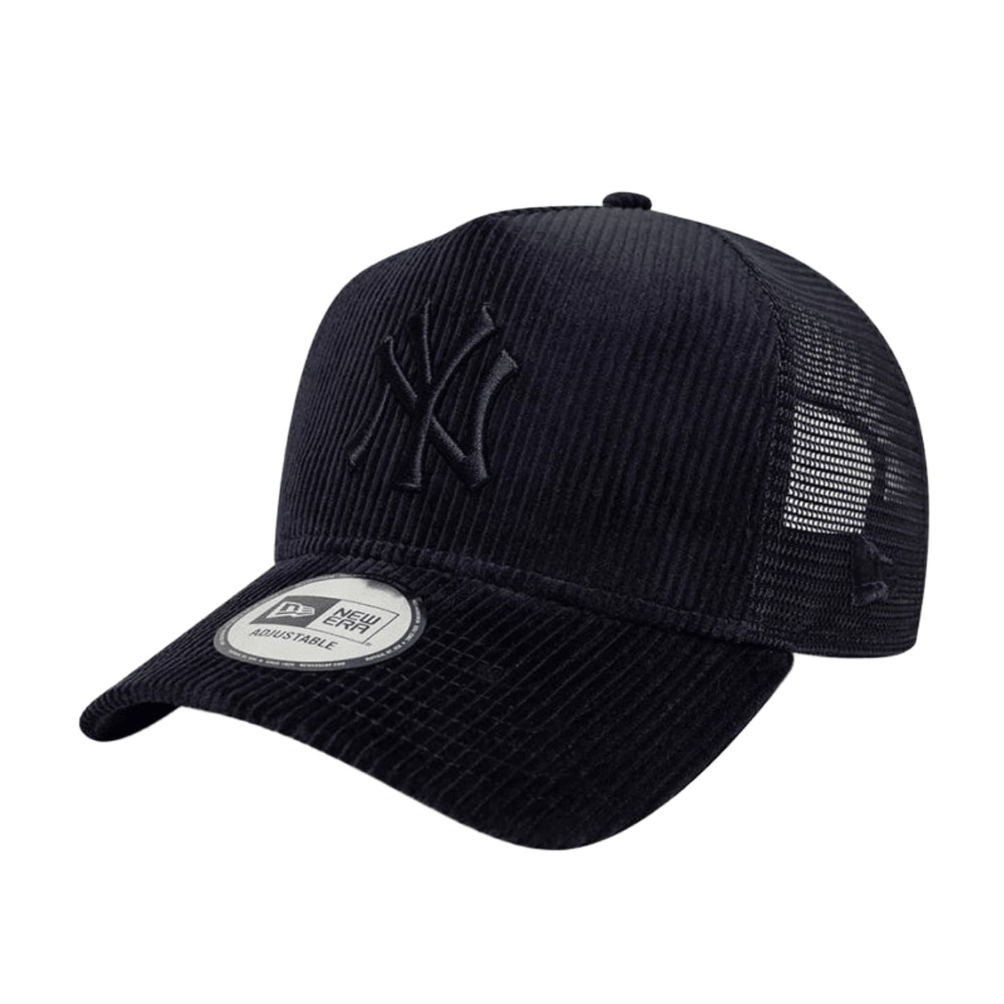 Casquette trucker New Era 9FORTY A-Frame bleu marine en velours côtelé, logo NY Yankees brodé, dos e