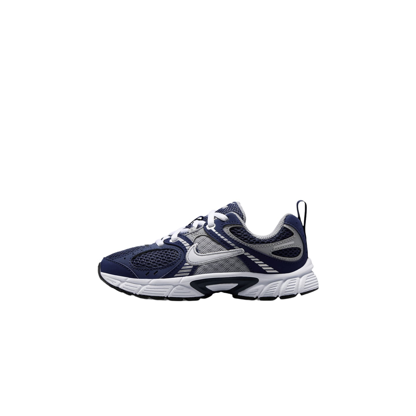 Baskets enfant Nike V5 RNR Lace PS bleu Thunder et gris Light Smoke, vue de côté sur fond blanc