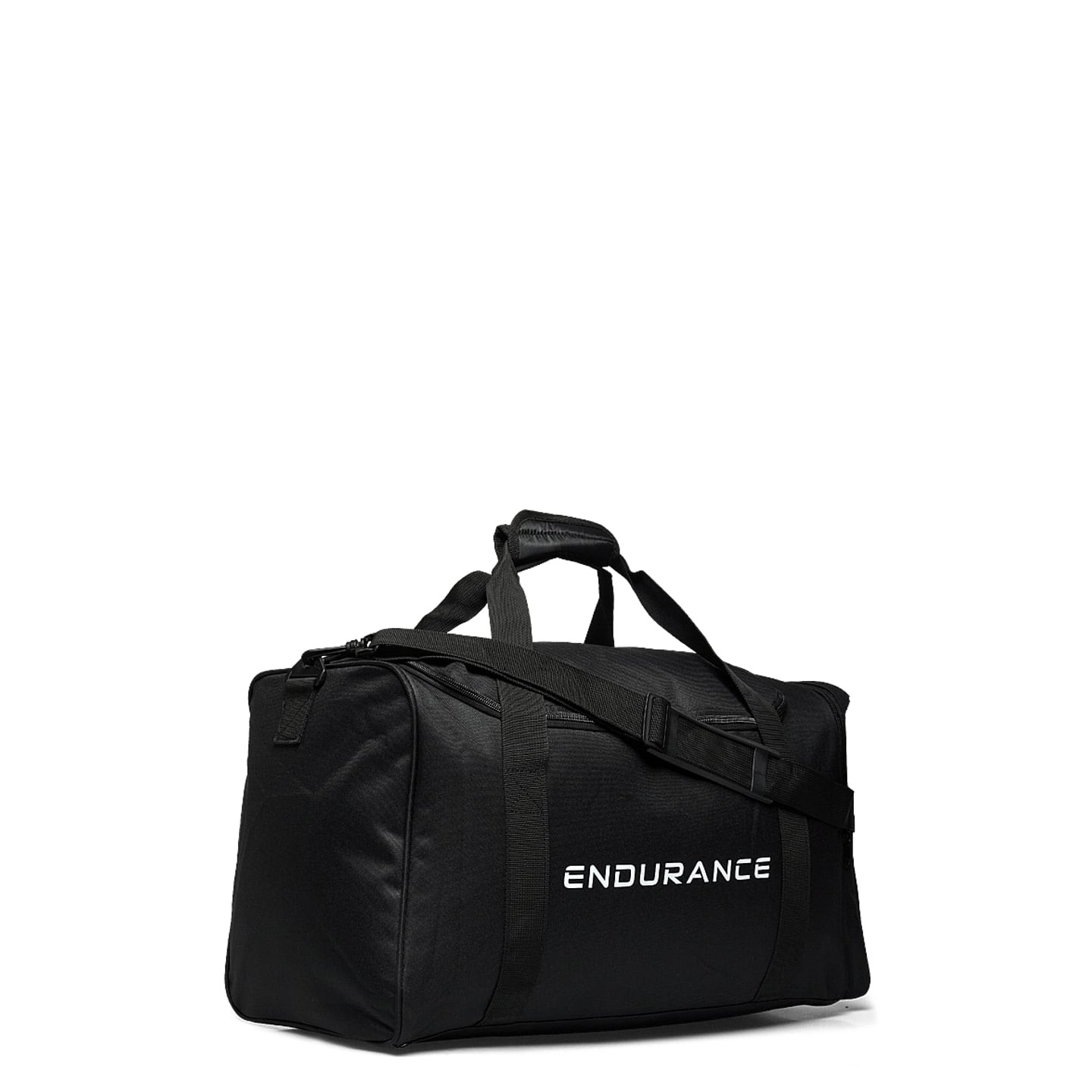 Vue de côté du sac de sport noir Endurance Lanakila 40 L avec poche latérale et sangles de transport