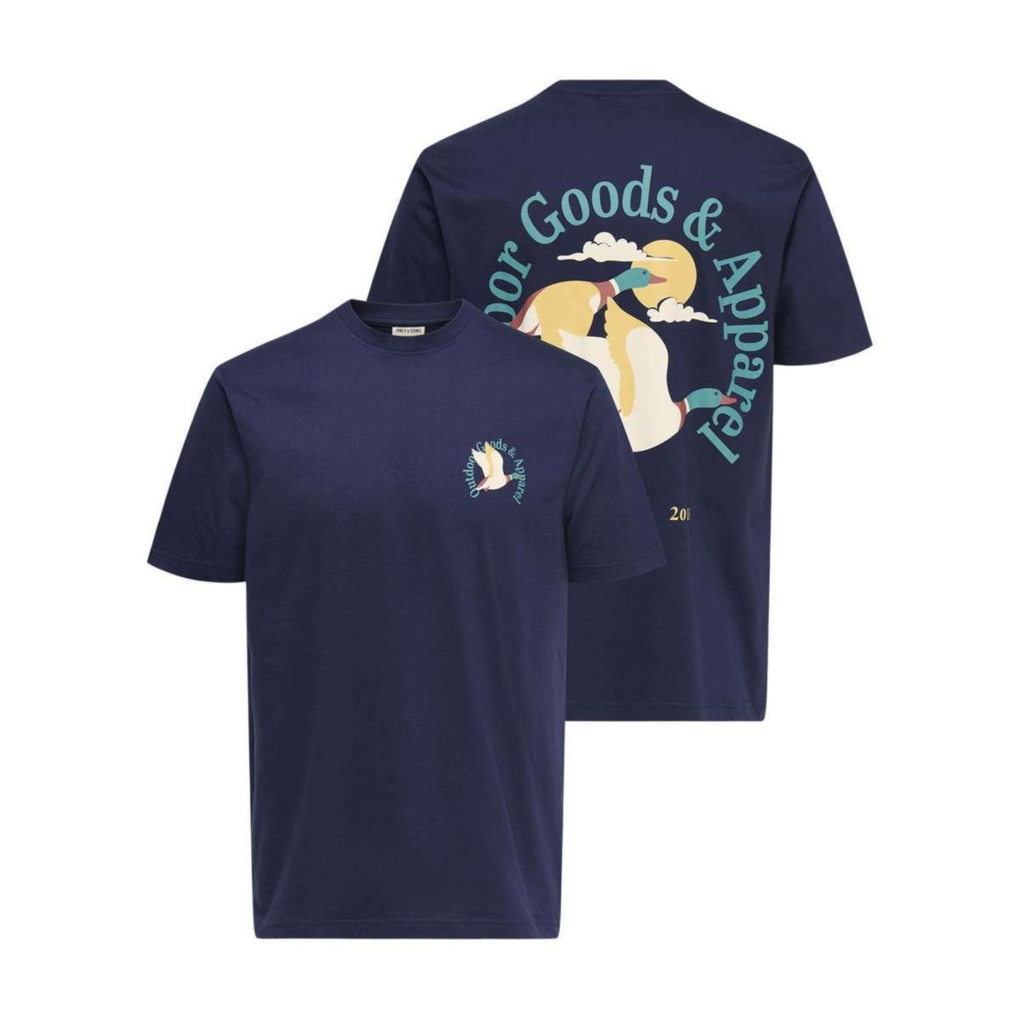 Vues avant et arrière du t-shirt marine ONSBEC LIFE DUCK RLX SS TEE avec logo poitrine et grand impr