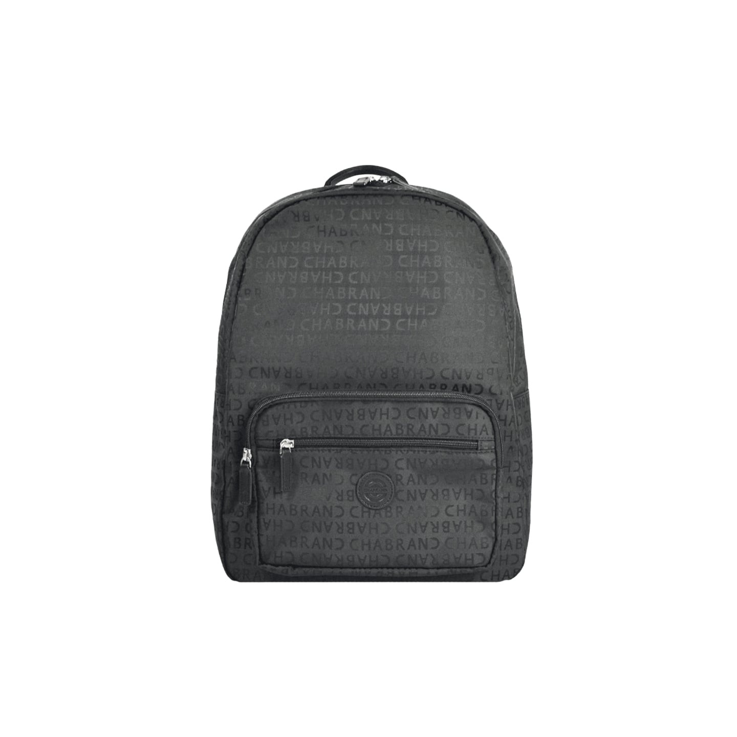 Sac à dos Chabrand noir avec motif monogramme jacquard, poche avant zippée et poignée de transport