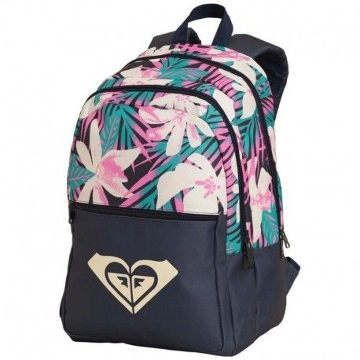 Sac à dos ROXY READY TO GO URBAN WILD femme, imprimé floral tropical et poche avant bleu marine avec