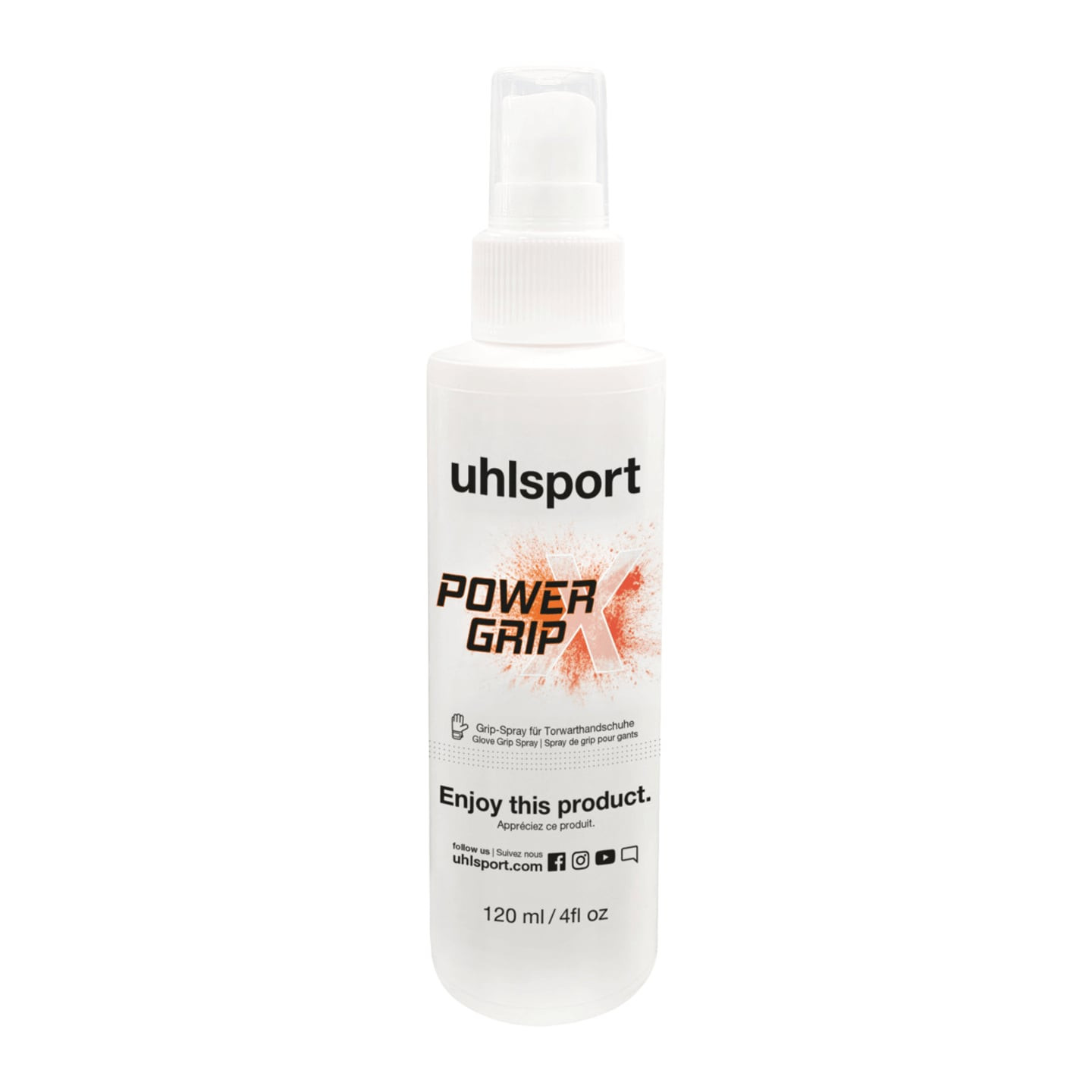 Flacon spray blanc UHLSPORT POWER GRIPX 120 ml pour l'adhérence des gants de gardien, avec pompe et 