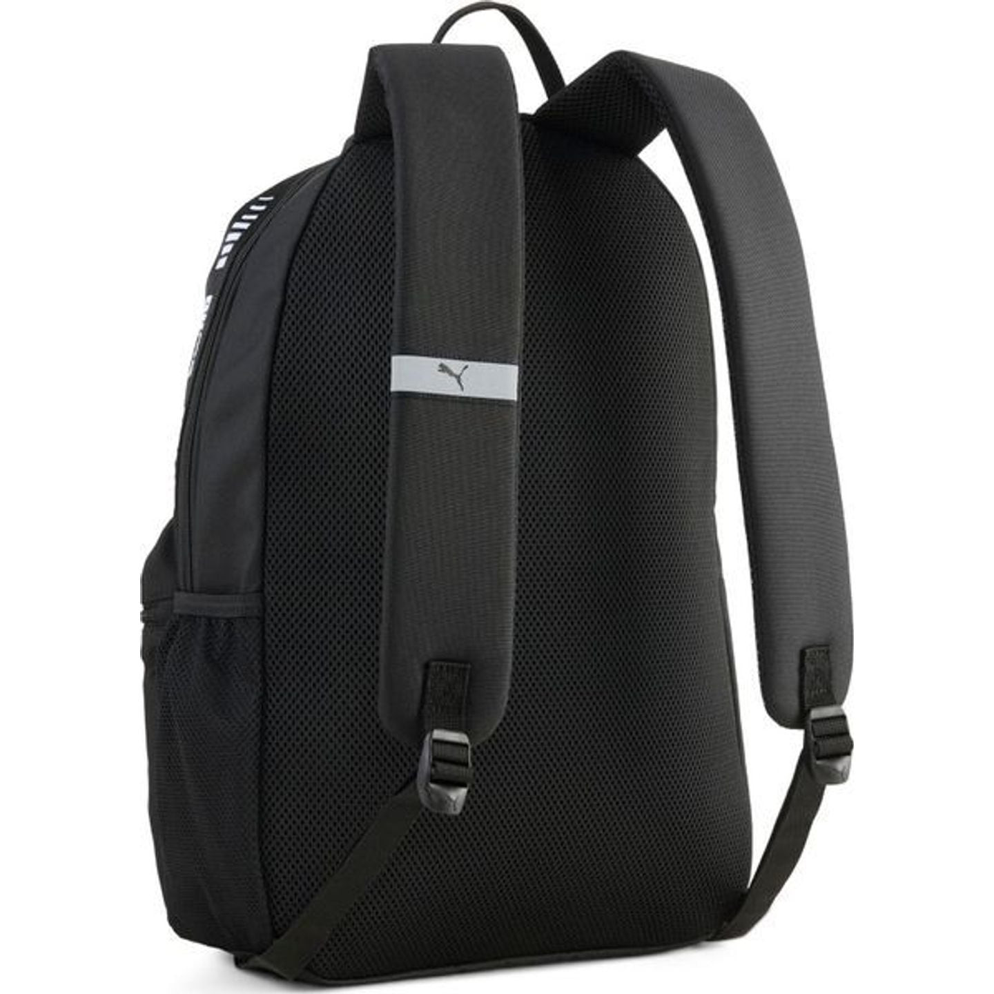Sac à dos PUMA Phase Tape noir, vue arrière avec dos rembourré en maille et bretelles réglables