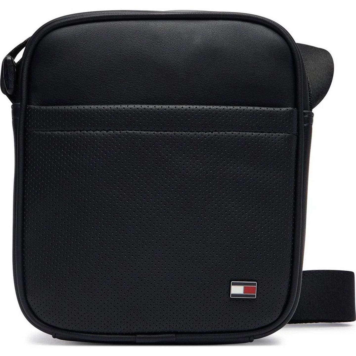 Sac bandoulière noir Tommy Hilfiger TH Foundation Mini Reporter avec panneau avant perforé et logo d