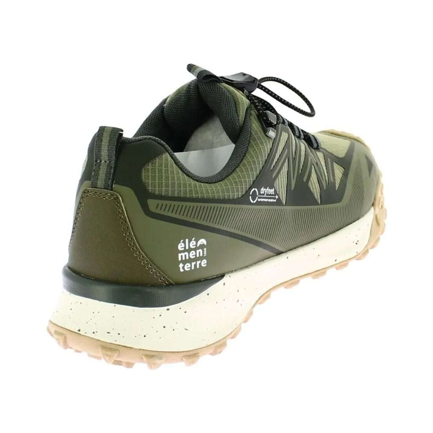 Vue arrière trois quarts de la chaussure de marche Elementerre Vargas avec col rembourré, tirette et