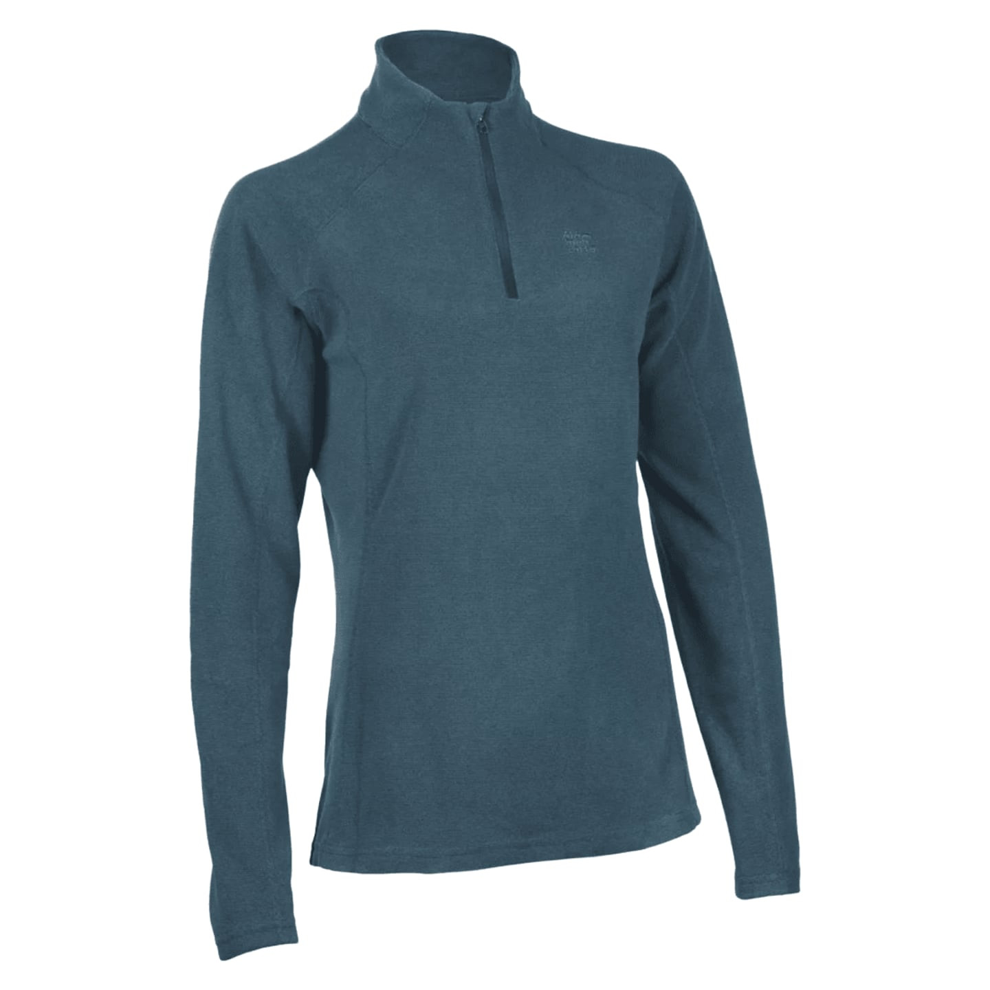 Sweat polaire femme Élémenterre bleu canard, vue de face, col demi-zip et manches longues