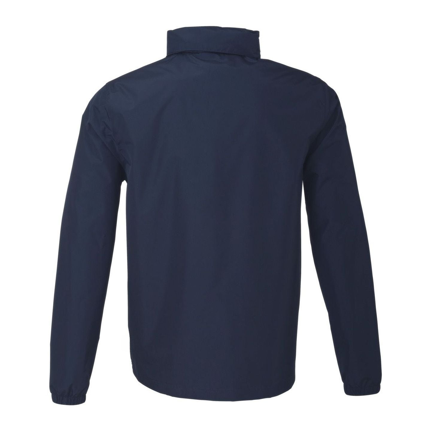 Dos bleu marine uni de la veste Uhlsport Essential All Weather, design épuré, col haut et poignets é
