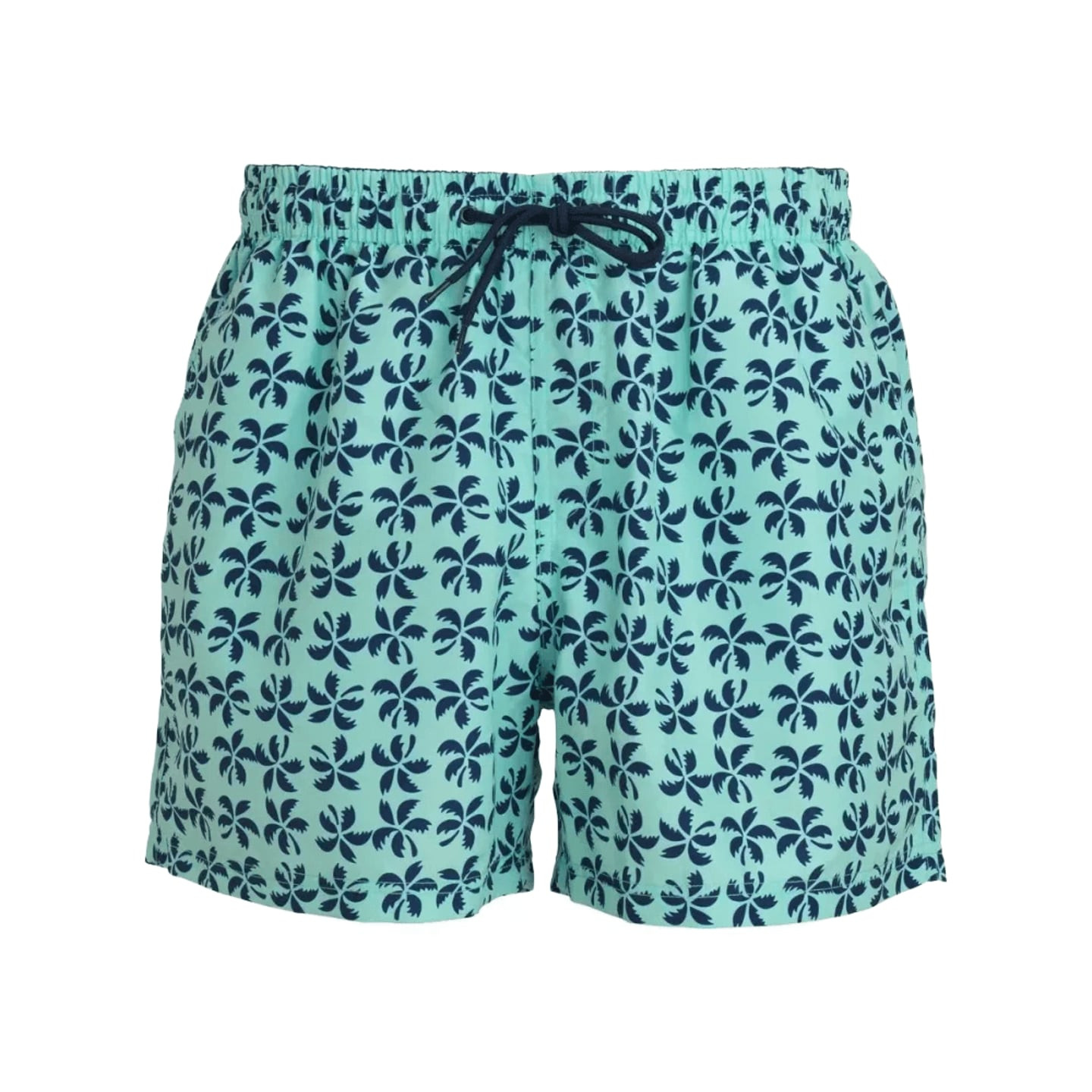Short de bain homme vert menthe à motif palmiers marine intégral, ceinture élastique et cordon, vue 
