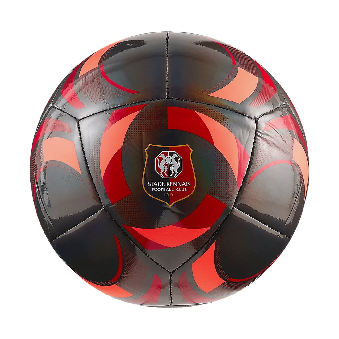 Ballon de football PUMA SRFC Culture noir et rouge avec écusson du Stade Rennais FC sur panneaux bri