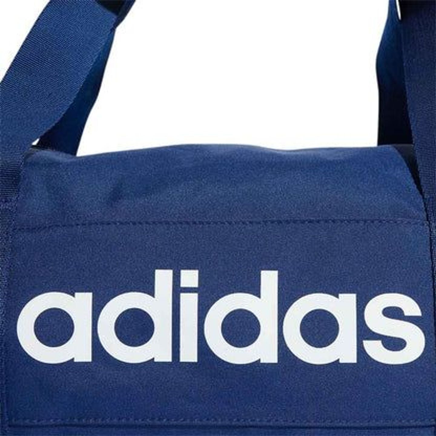 Détail du sac de sport Adidas Linear Duff XS 12,5 L unisexe : bandoulière ajustable et poche zippée