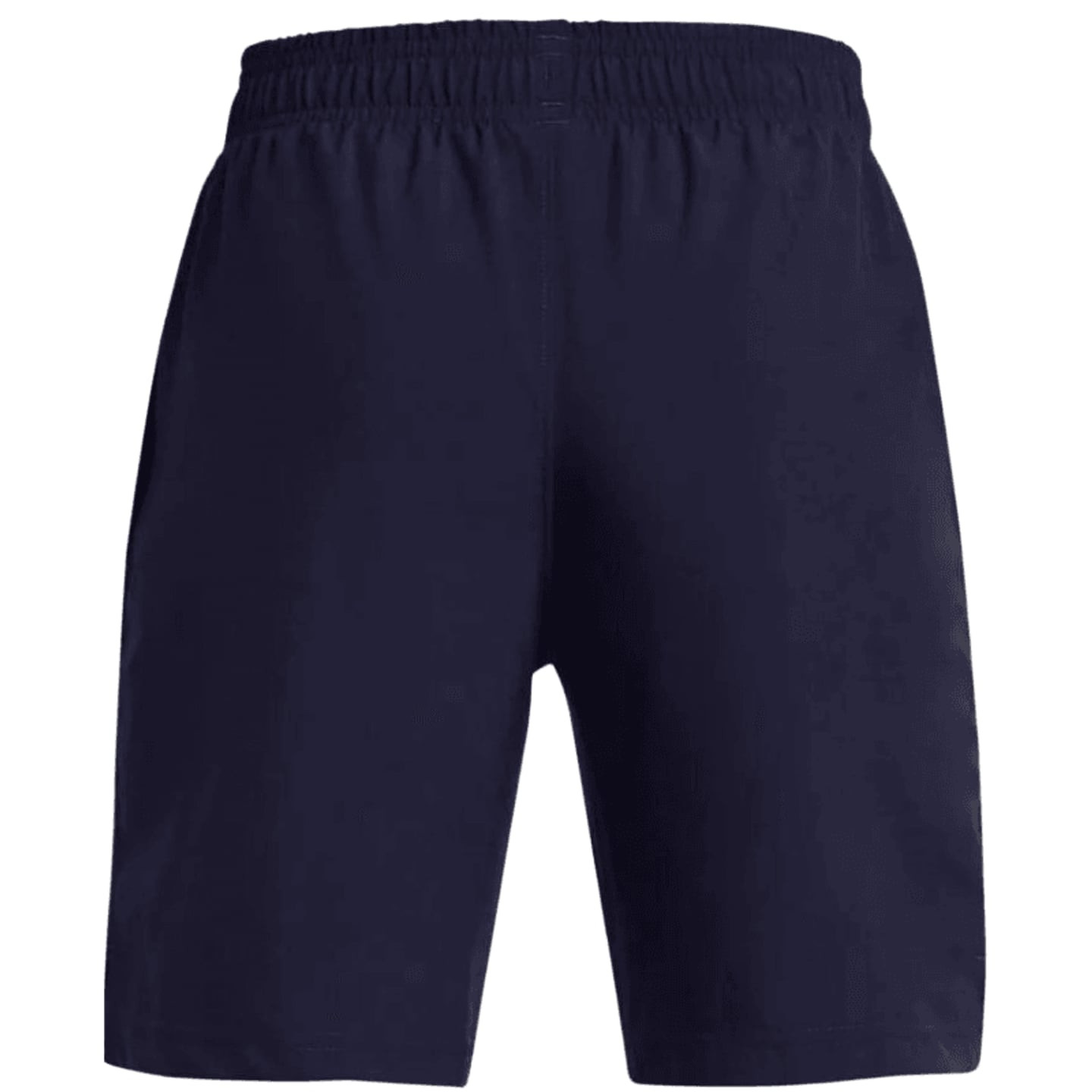 Vue de dos du short garçon UA Tech Woven Wordmark bleu marine nuit, taille élastique et polyester ti