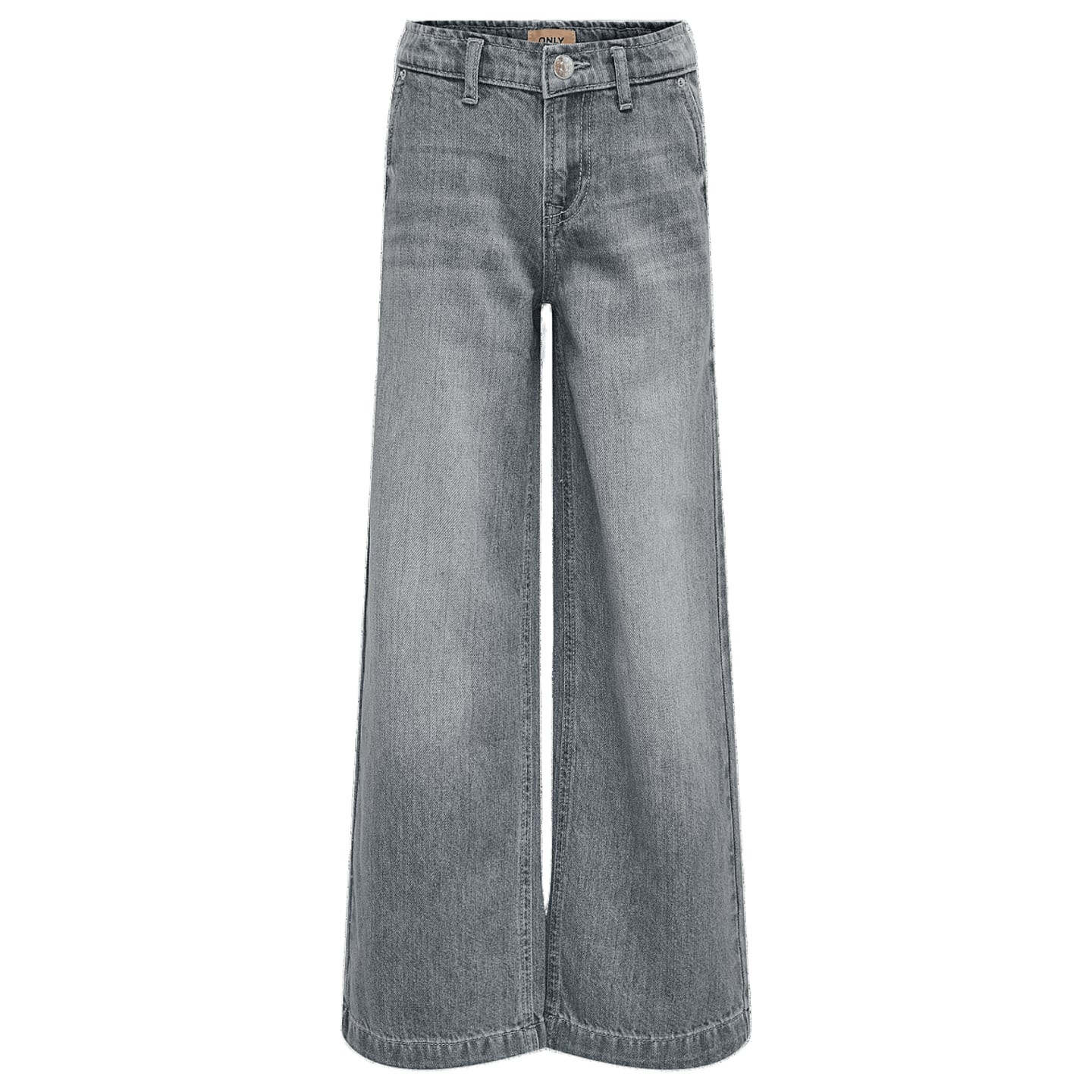 Packshot de face du jean large KOGCOMET pour fille en denim gris délavé avec passants et braguette à