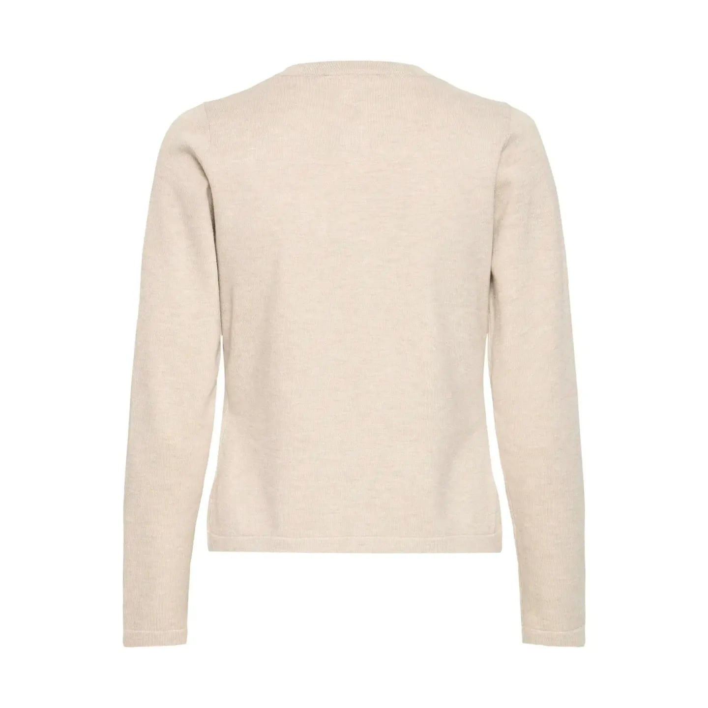 Vue de dos du cardigan ICHI IHLULS beige à col rond, dos en maille lisse et coupe droite