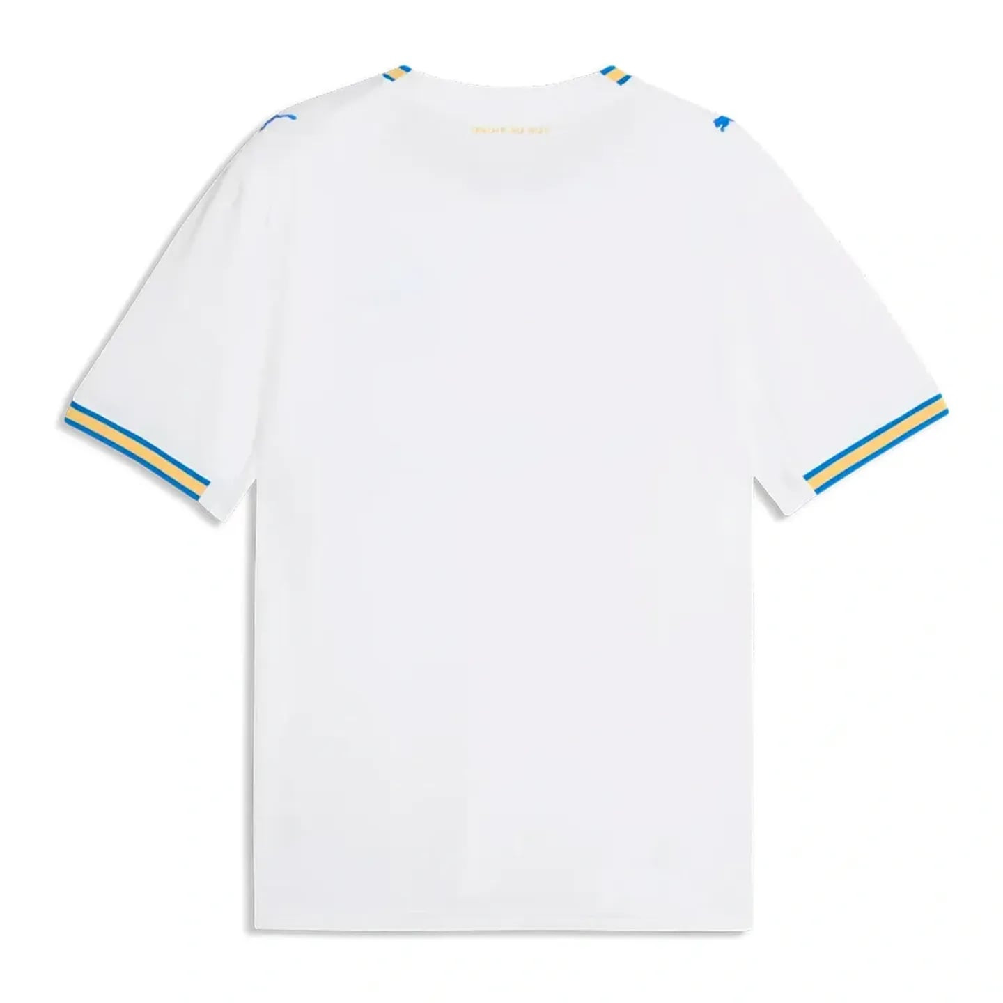 Vue de dos du maillot domicile réplique OM montrant le tissu dryCELL blanc uni et les poignets rayés