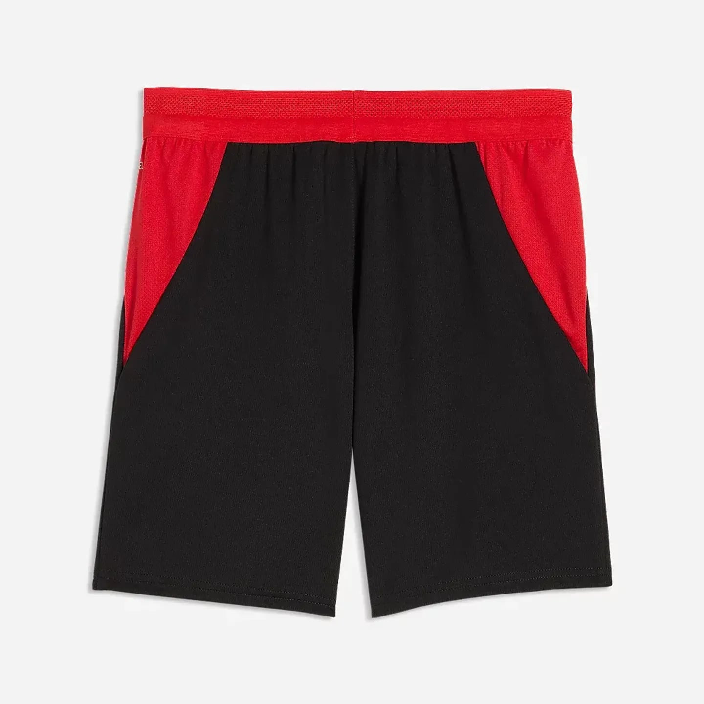 Vue arrière du short SRFC Replica Jr noir avec panneaux latéraux rouges, ceinture élastique et panne