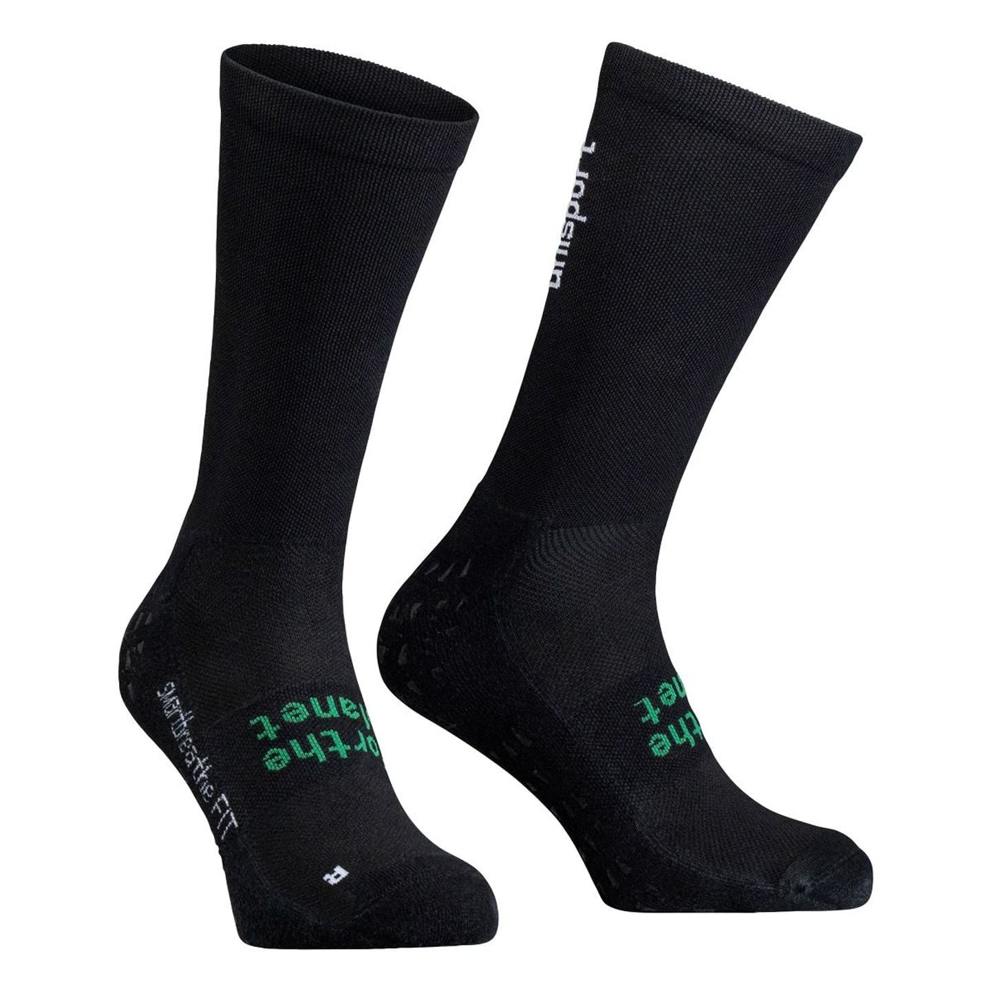 Paire de chaussettes grip Uhlsport noires avec lettrage smarterbreathfit vert imprimé sur les semell