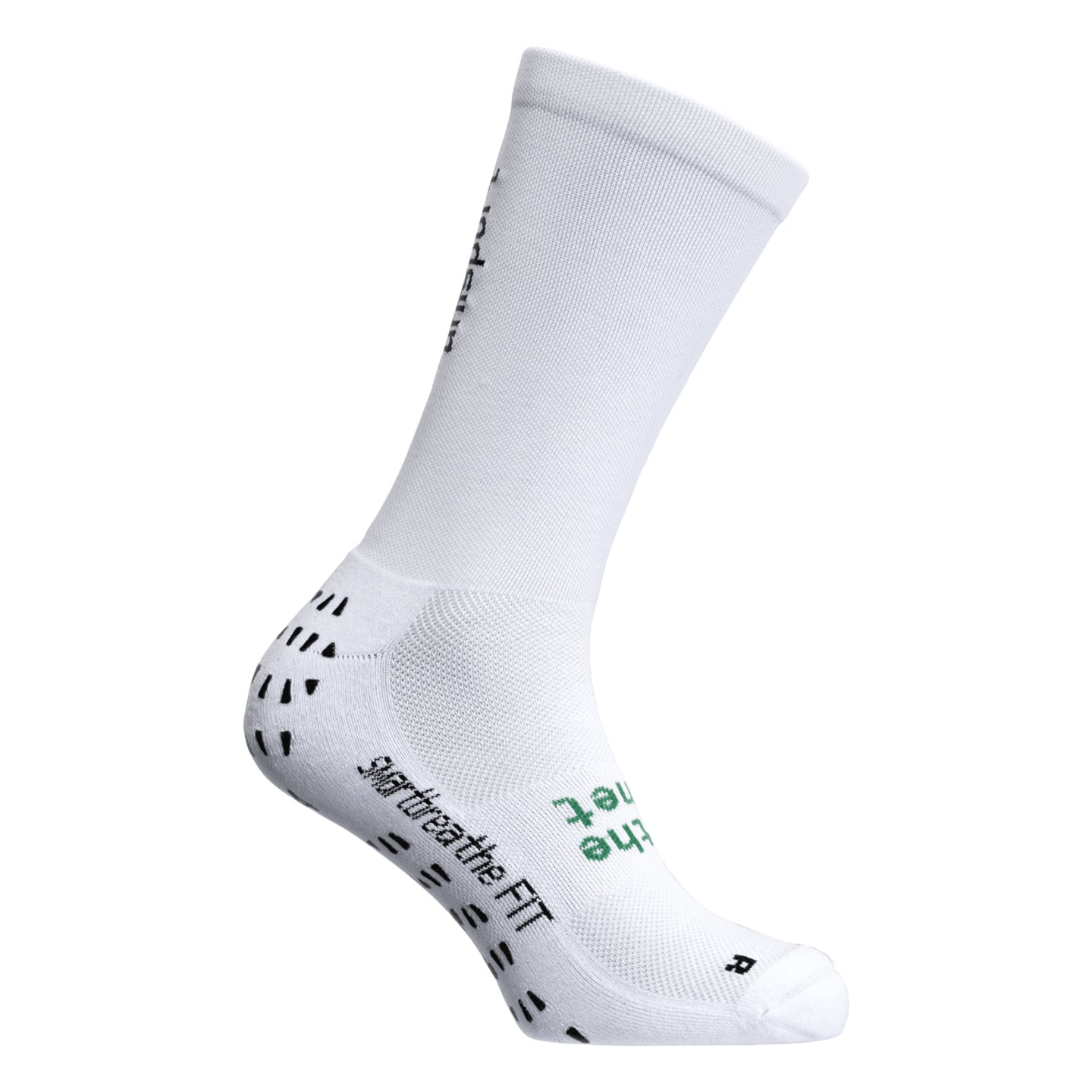 Chaussette UHLSPORT GRIP SOCKS blanche seule, profil latéral, semelle noire antidérapante et logo ve
