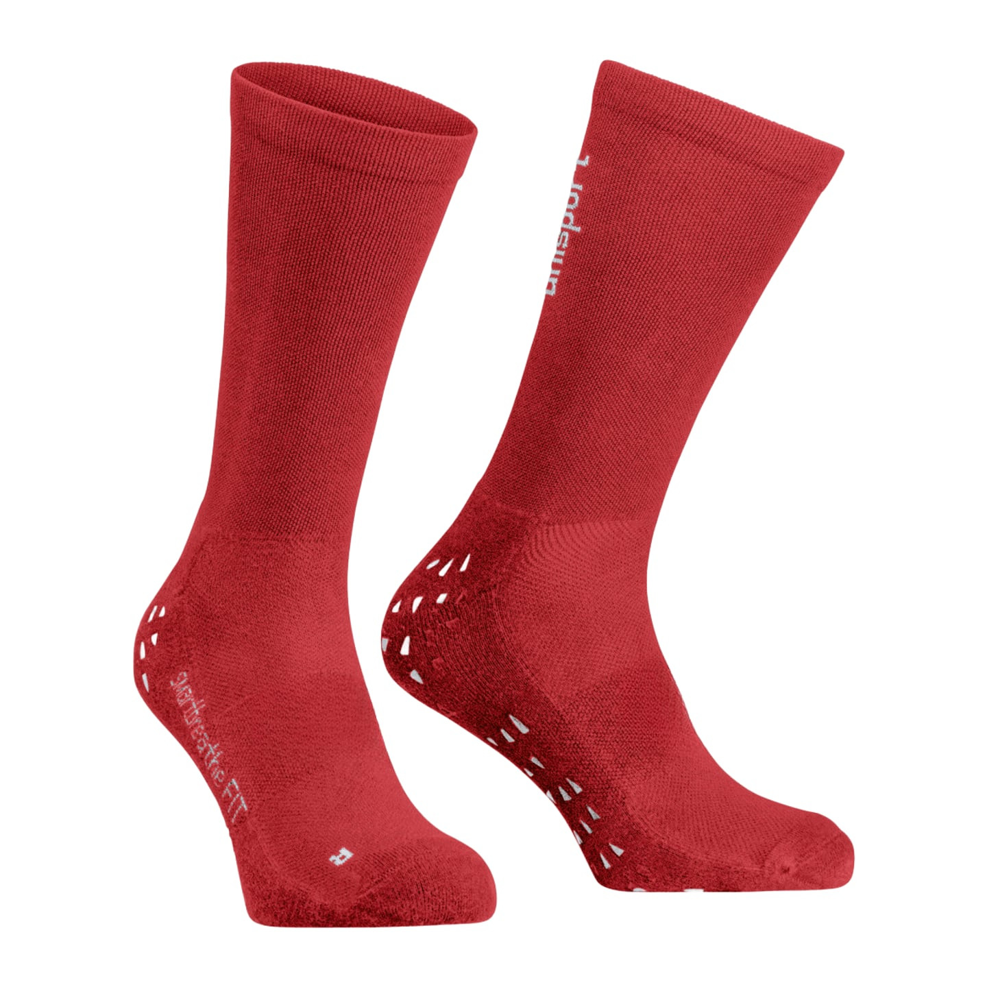 Paire de chaussettes UHLSPORT GRIP rouges avec picots silicone blancs sous semelles et logo Uhlsport