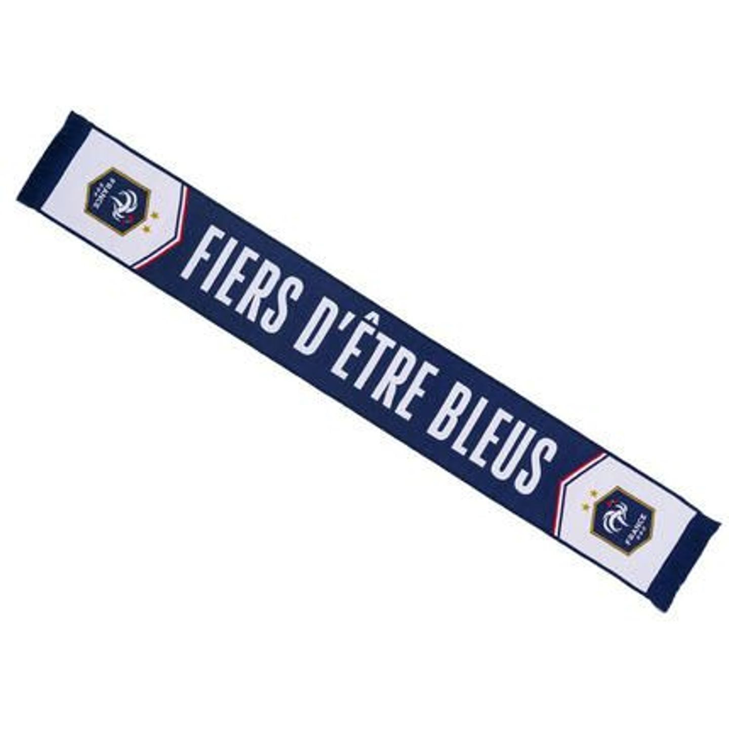 Écharpe supporter officielle FFF bleue avec inscription blanche « FIERS D'ÊTRE BLEUS » et logos FFF 