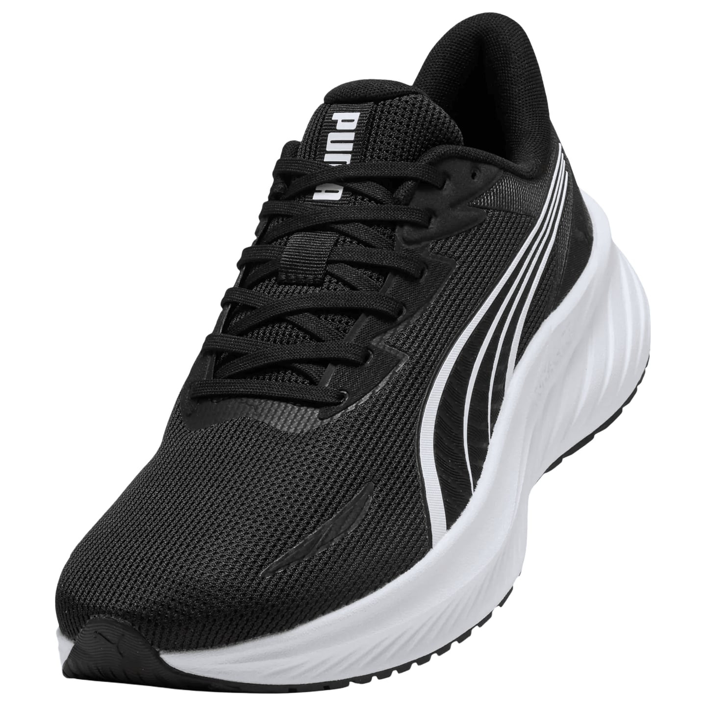 Chaussure running PUMA Pounce Lite 2 noire en maille, Formstrip blanche et semelle PUMALite blanche,