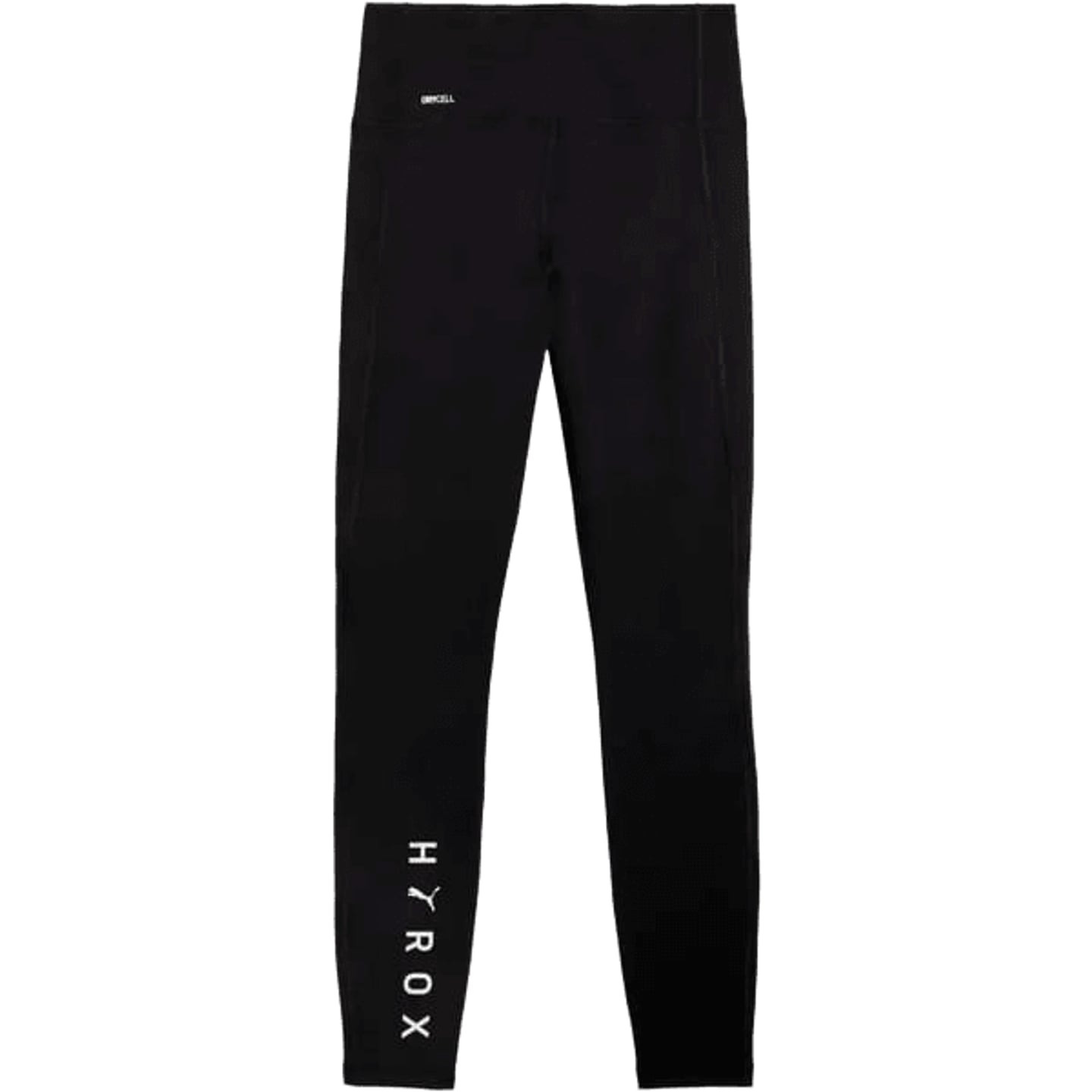 Legging d'entraînement taille haute noir PUMA x HYROX pour femme, à plat, vue de face, logo HYROX su