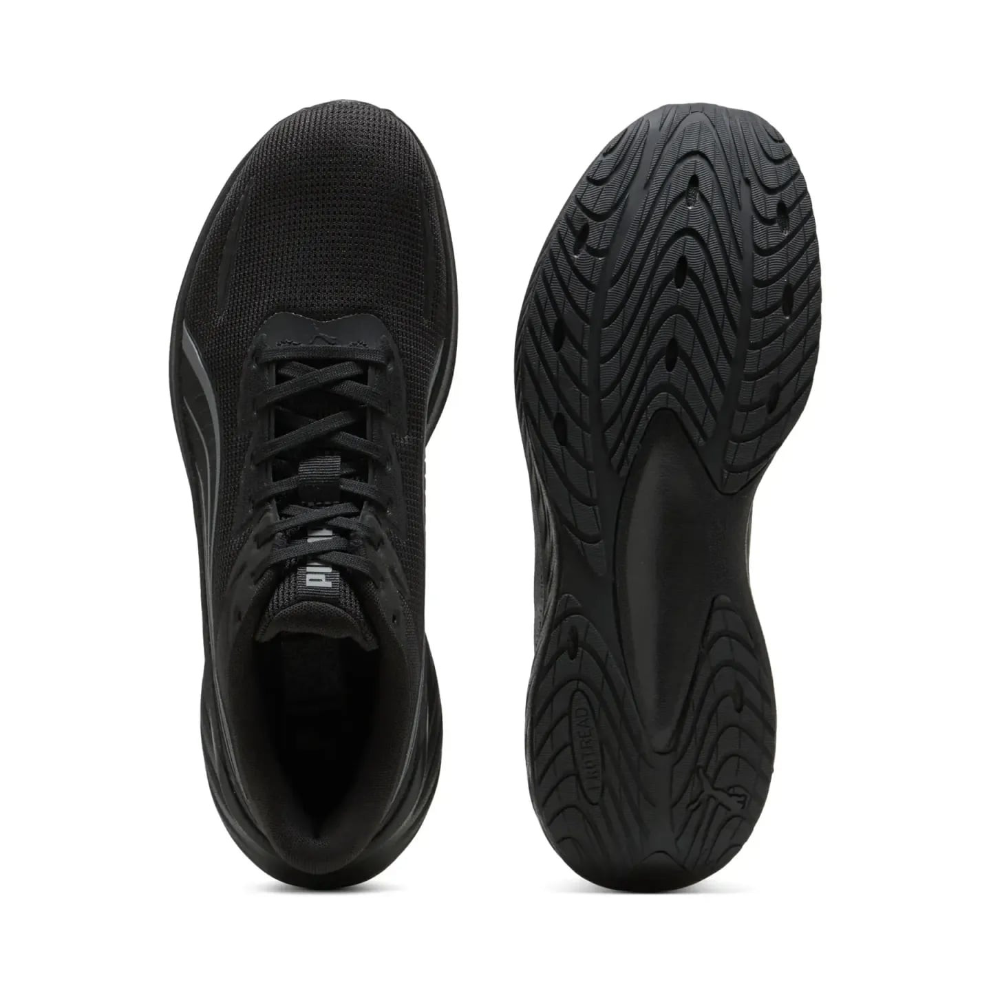 Vue de dessus de la Puma Pounce Lite 2 noire et sa semelle extérieure caoutchouc PROTREAD à crampons