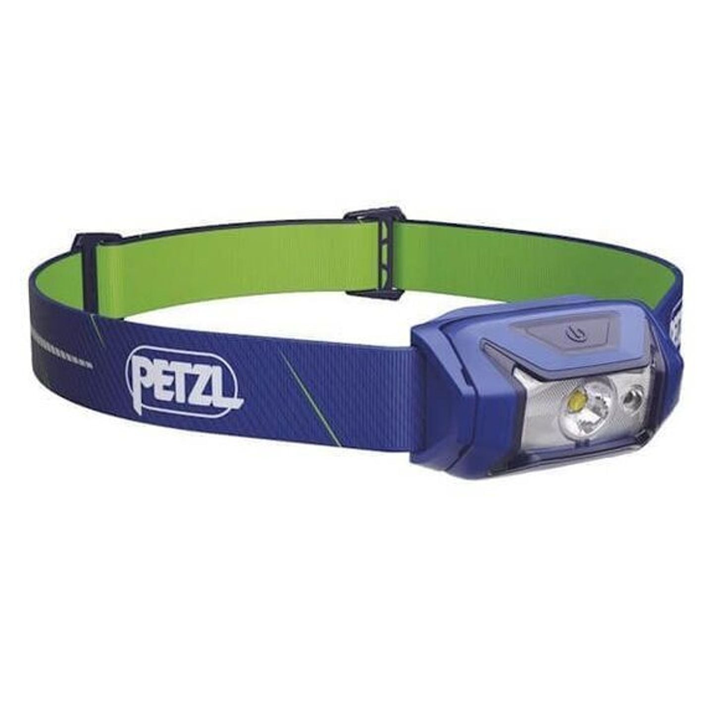 Lampe frontale Petzl TIKKA CORE BLUE avec bandeau réfléchissant bleu réglable et intérieur vert, vue
