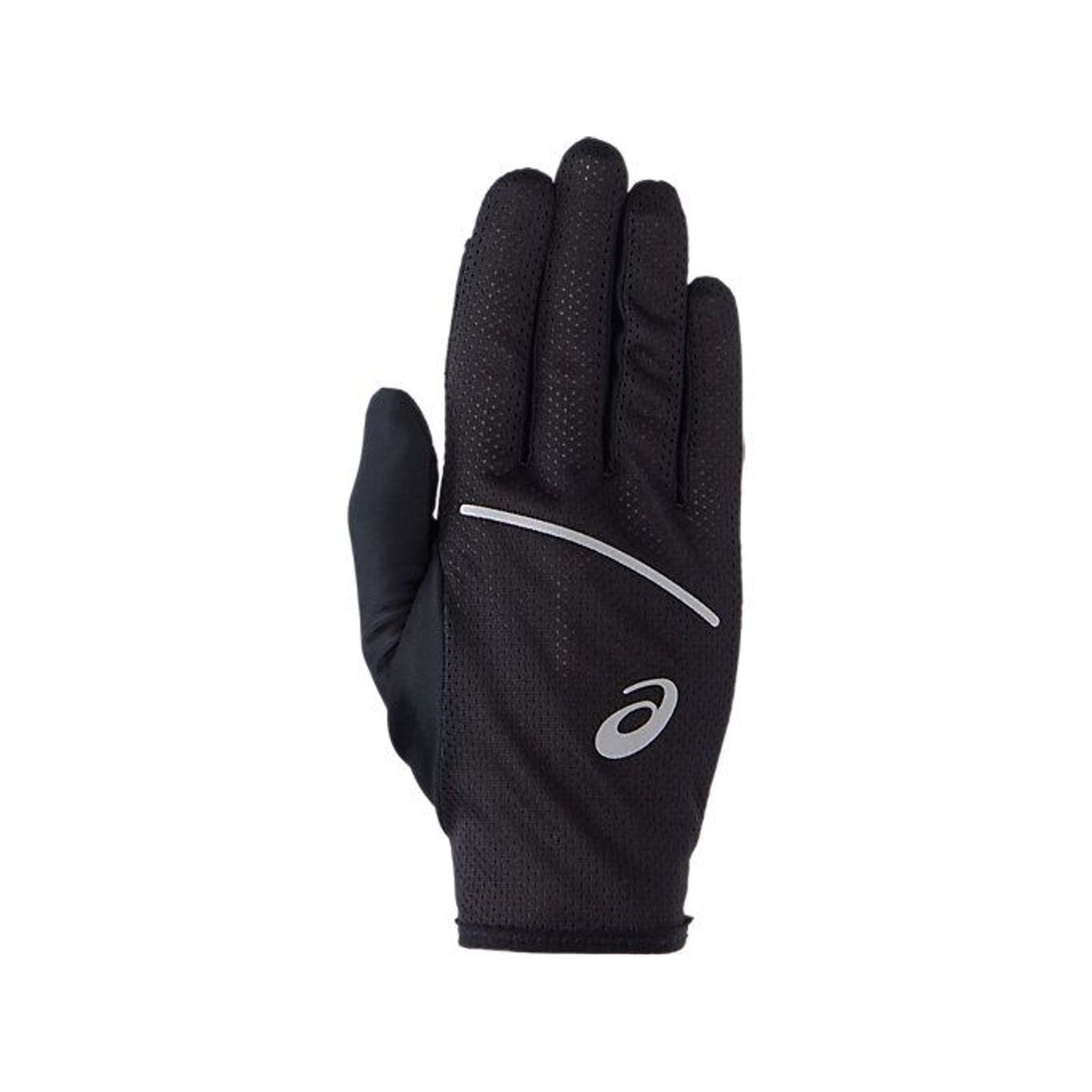 Gants de running ASICS Performance Run noirs vus de dos avec logo réfléchissant et bande courbe.