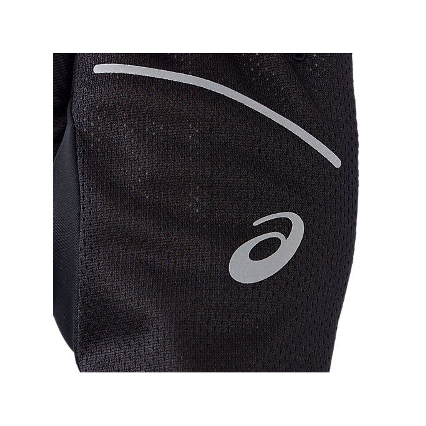 Gros plan sur les gants de running ASICS Performance Run noirs : bande réfléchissante, logo ASICS et