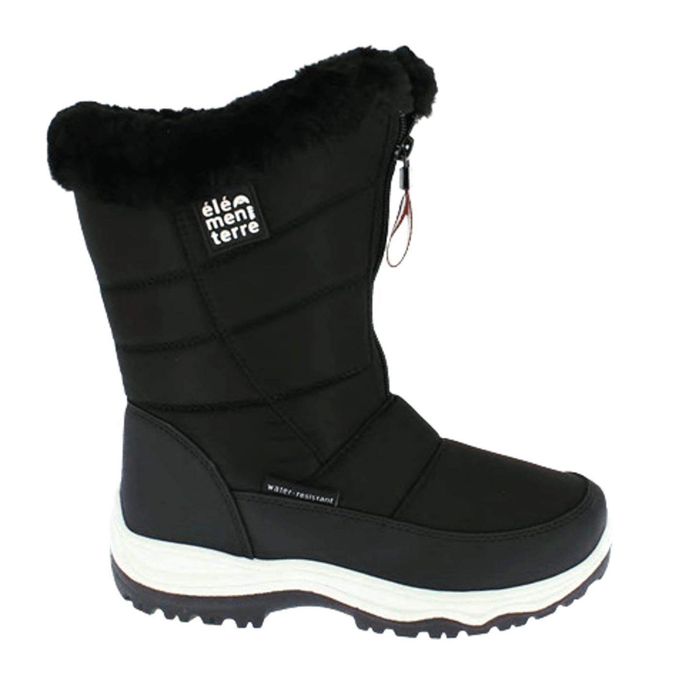 Botte après-ski femme NEABAY noire Élémenterre, col en fausse fourrure, zip frontal et semelle TPR c
