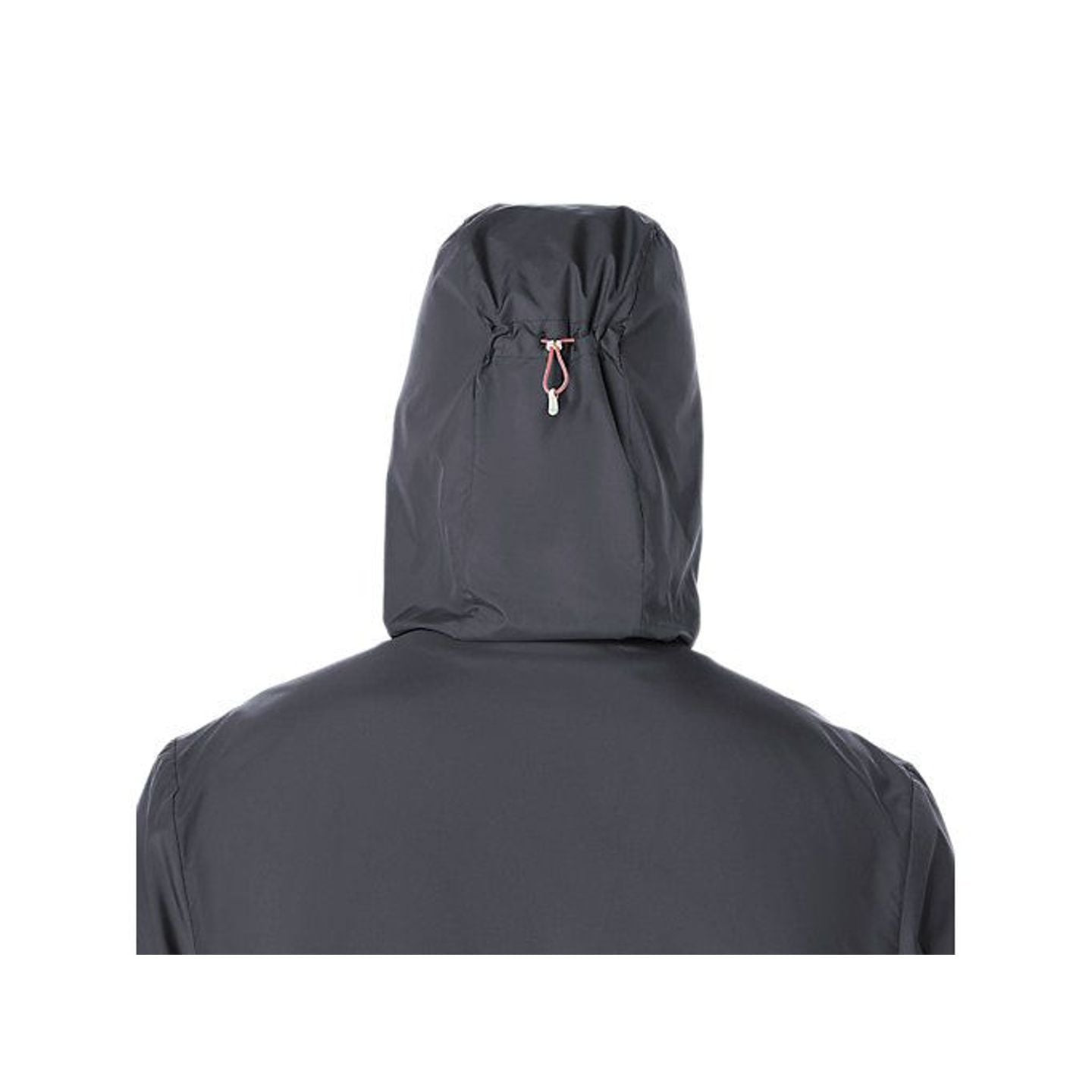 Détail de la veste de running Asics Core coupe-vent déperlante homme : capuche ajustable et manches 